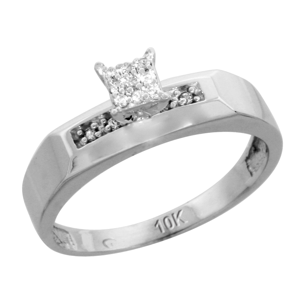 10k White Gold Diamond Engagement Ring 0.07 cttw Brilliant Cut, 3/16 inch 4.5mm wide
