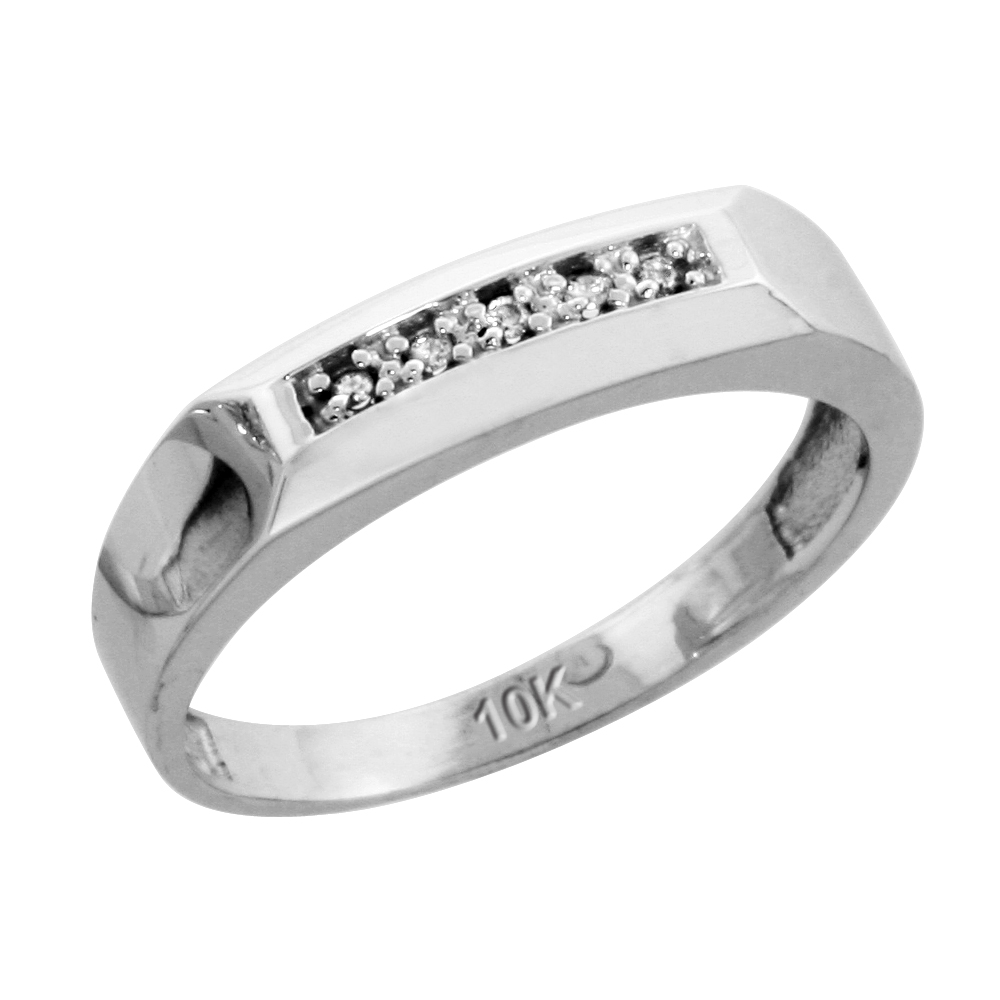 10k White Gold Ladies Diamond Wedding Band Ring 0.03 cttw Brilliant Cut, 3/16 inch 4.5mm wide