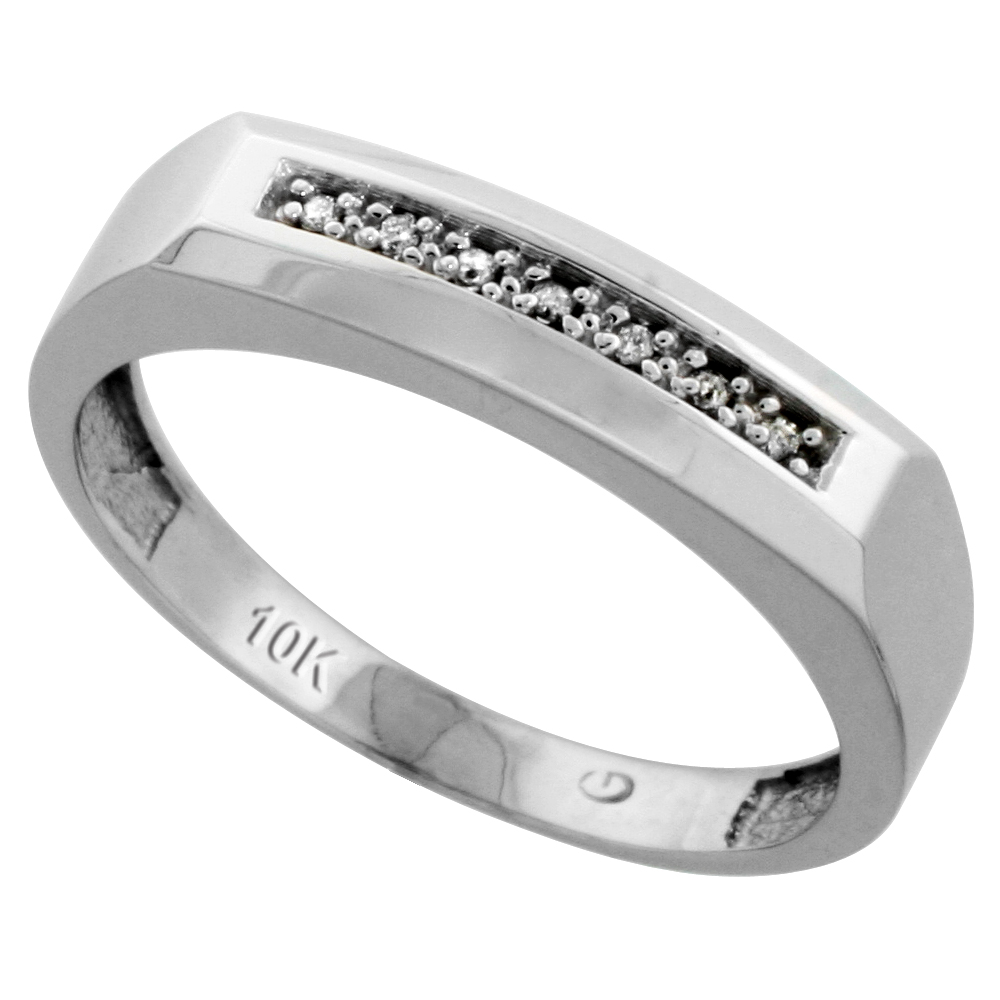 Sterling Silver Men's Diamond Band, w/ 0.04 Carat Brilliant Cut Diamonds, 3/16 in. (5mm) wide
