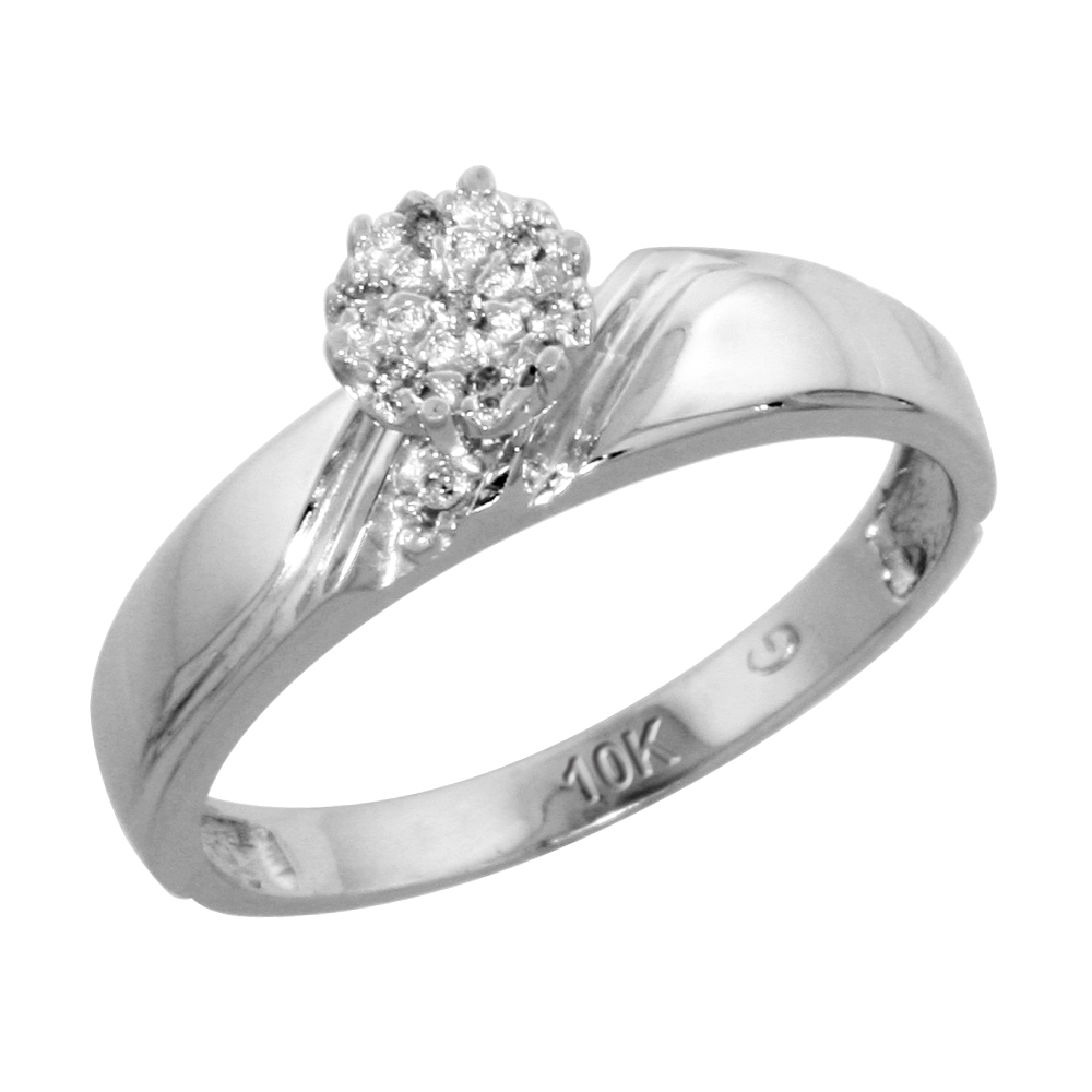 10k White Gold Diamond Engagement Ring 0.05 cttw Brilliant Cut, 3/16 inch 4.5mm wide