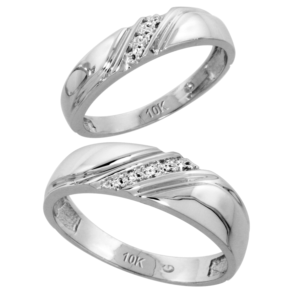 10k White Gold Diamond Wedding Rings Set 2-piece His & Hers 4.5 mm 0.05 cttw, Sizes 5 14
