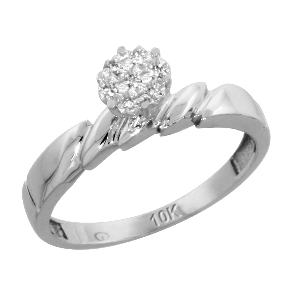 10k White Gold Diamond Engagement Ring 0.05 cttw Brilliant Cut, 5/32 inch 4mm wide