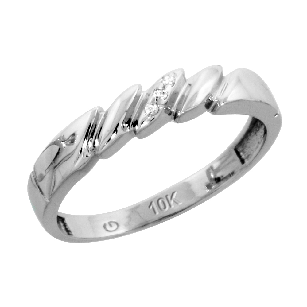 10k White Gold Ladies Diamond Wedding Band Ring 0.02 cttw Brilliant Cut, 5/32 inch 4mm wide