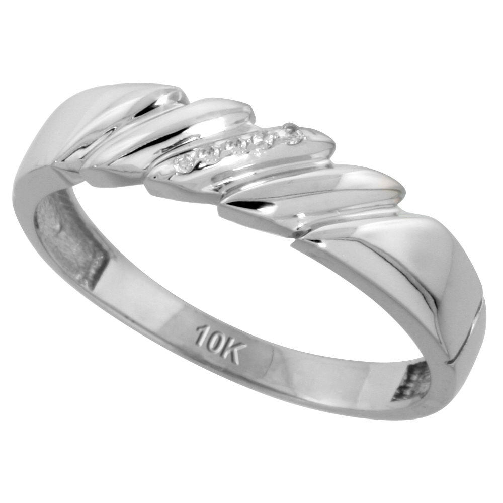 10k White Gold Mens Diamond Wedding Band Ring 0.03 cttw Brilliant Cut, 3/16 inch 5mm wide