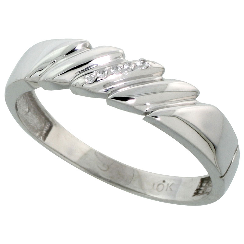 Sterling Silver Men's Diamond Band, w/ 0.03 Carat Brilliant Cut Diamonds, 3/16 in. (5mm) wide