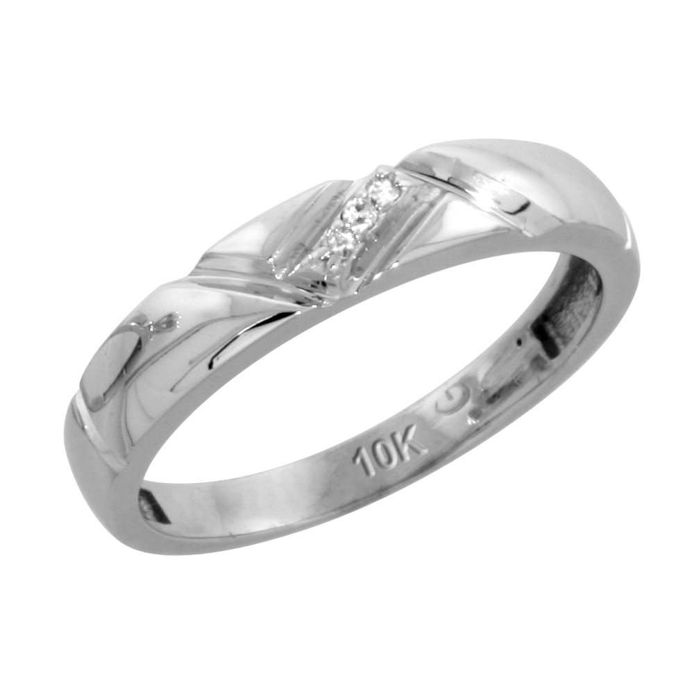 10k White Gold Ladies Diamond Wedding Band Ring 0.02 cttw Brilliant Cut, 5/32 inch 4mm wide