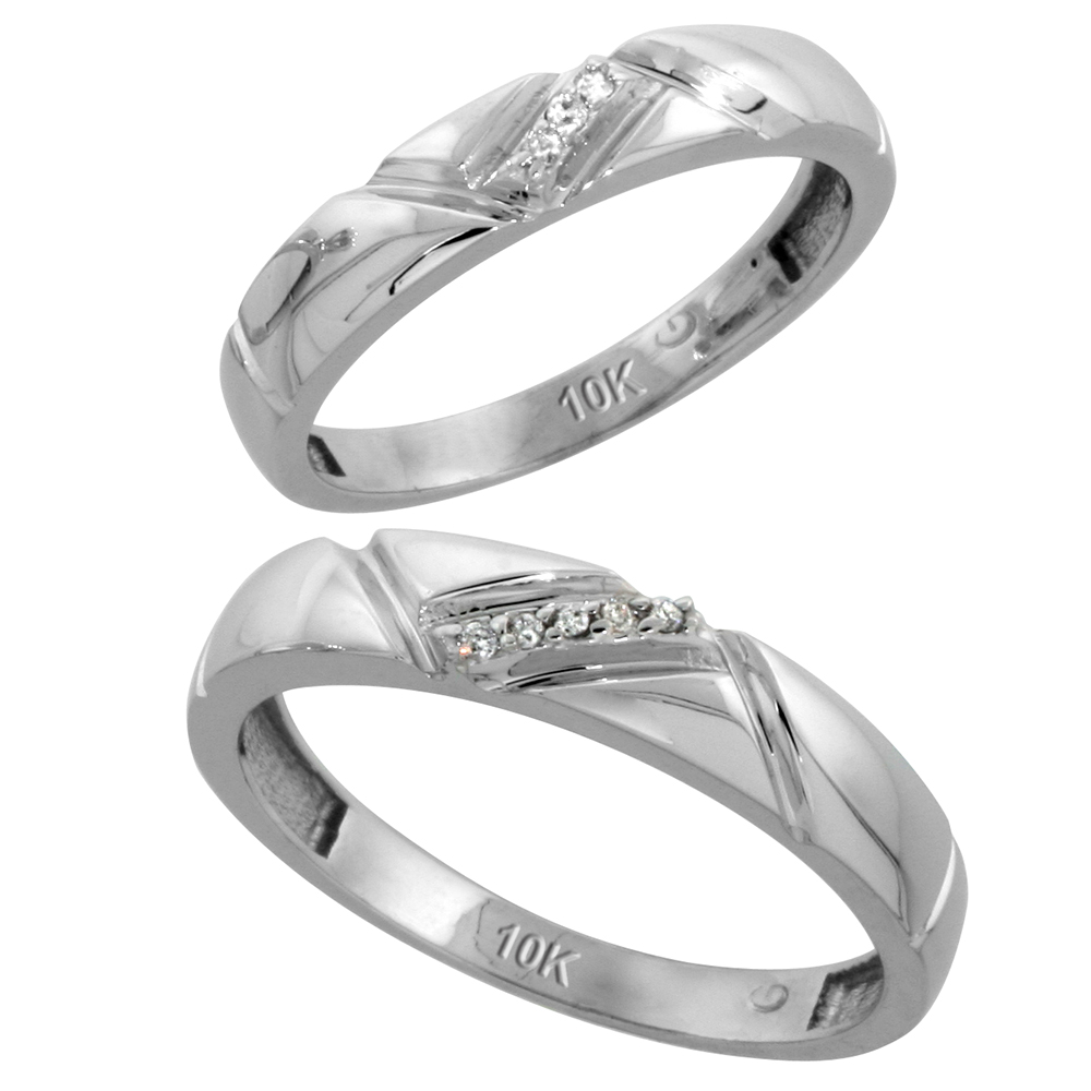 10k White Gold Diamond Wedding Rings Set for him 4.5 mm and her 4 mm 2-Piece 0.05 cttw Brilliant Cut, ladies sizes 5 � 10, mens sizes 8 - 14