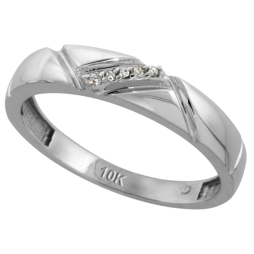 Sterling Silver Men's Diamond Band, w/ 0.03 Carat Brilliant Cut Diamonds, 3/16 in. (4.5mm) wide