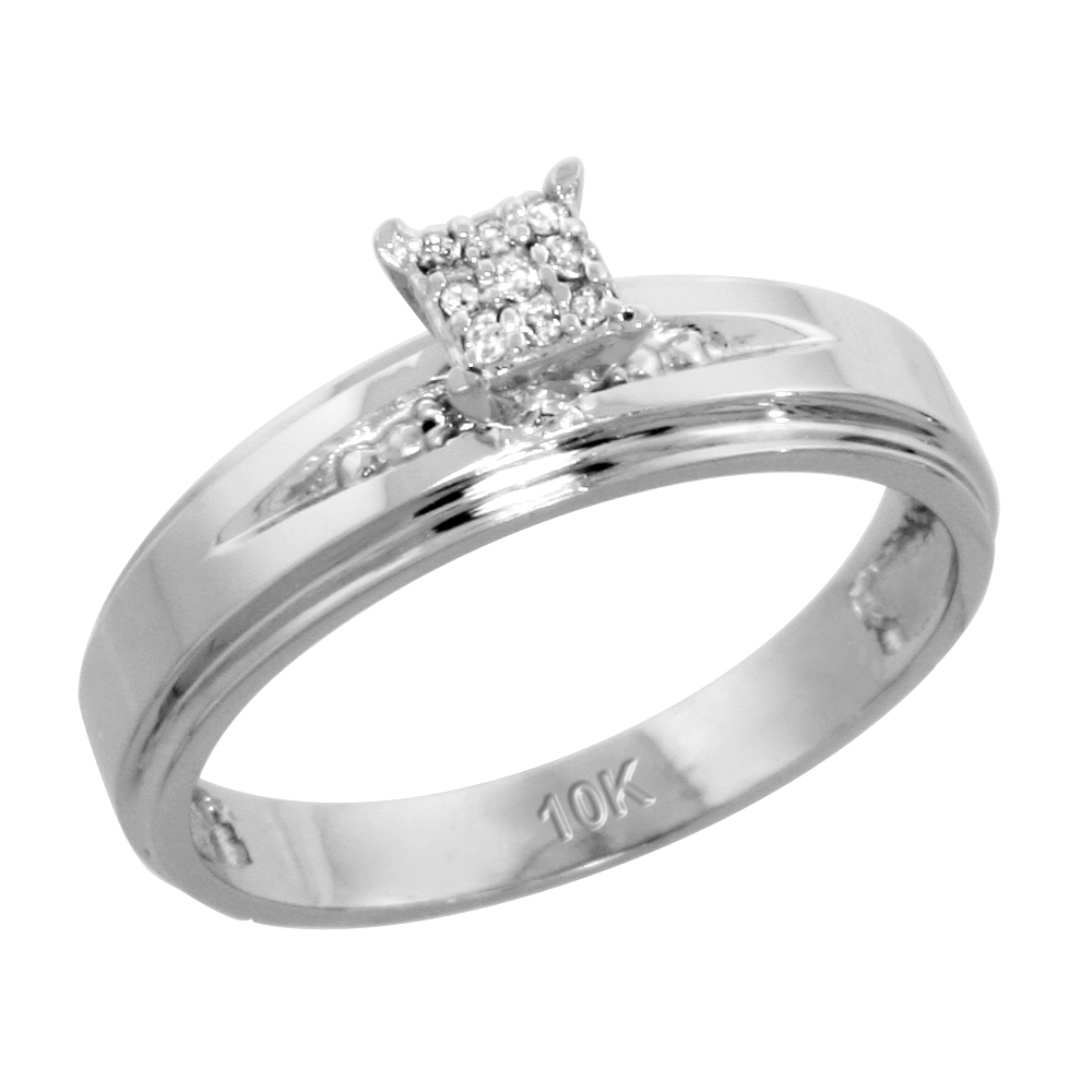 10k White Gold Diamond Engagement Ring 0.06 cttw Brilliant Cut, 3/16 inch 5mm wide