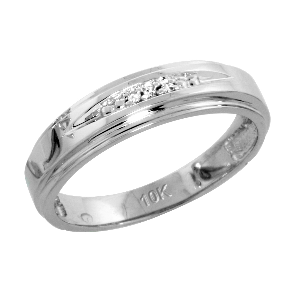 10k White Gold Ladies Diamond Wedding Band Ring 0.02 cttw Brilliant Cut, 3/16 inch 5mm wide