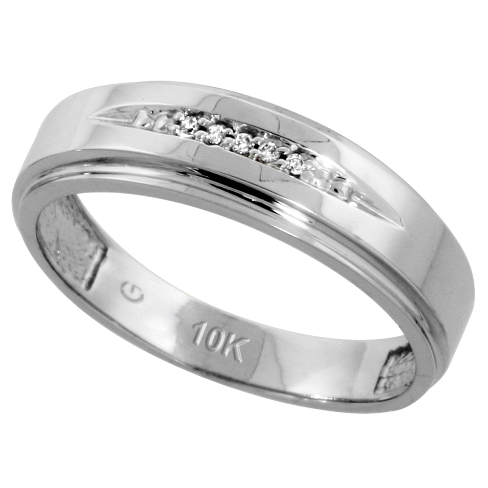 Sterling Silver Men's Diamond Band, w/ 0.03 Carat Brilliant Cut Diamonds, 1/4 in. (6mm) wide