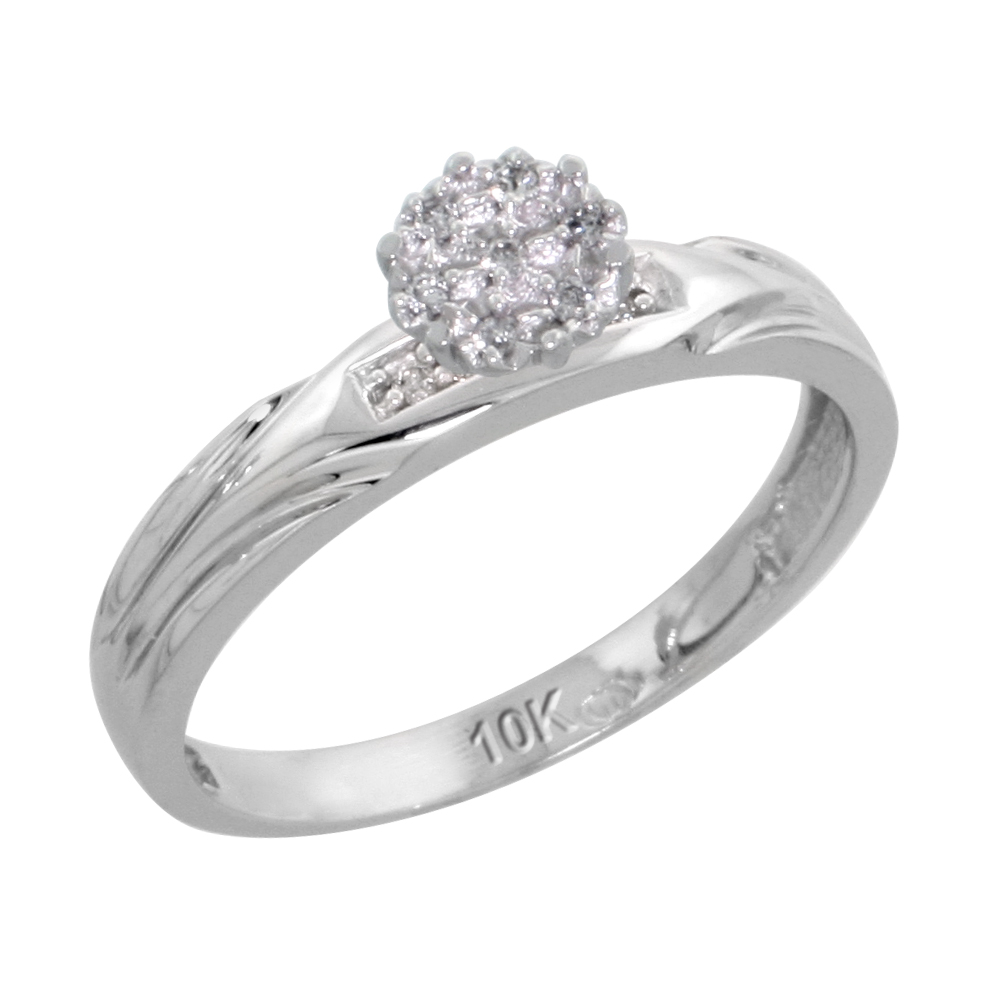 10k White Gold Diamond Engagement Ring 0.06 cttw Brilliant Cut, 1/8in. 3.5mm wide