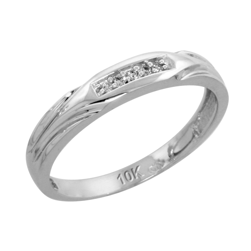 10k White Gold Ladies Diamond Wedding Band Ring 0.03 cttw Brilliant Cut, 1/8 inch 3.5mm wide