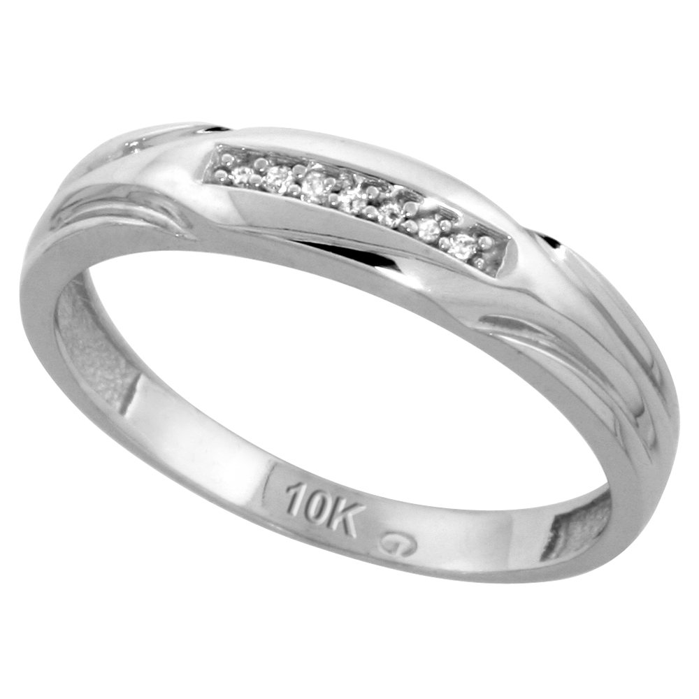 Sterling Silver Men's Diamond Band, w/ 0.04 Carat Brilliant Cut Diamonds, 3/16 in. (4.5mm) wide