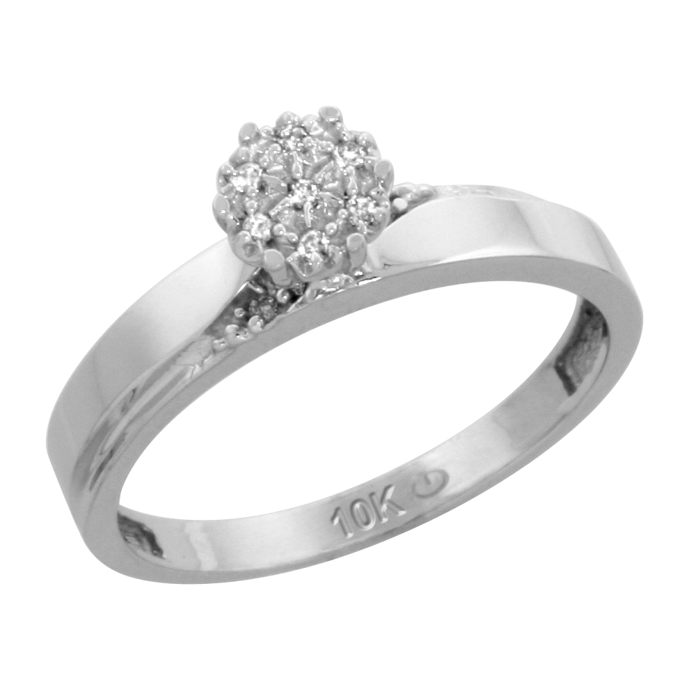 10k White Gold Diamond Engagement Ring 0.06 cttw Brilliant Cut, 1/8in. 3.5mm wide