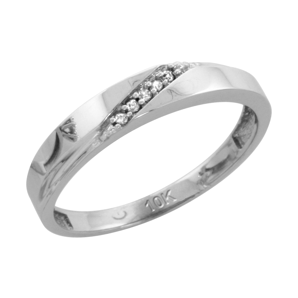 10k White Gold Ladies Diamond Wedding Band Ring 0.03 cttw Brilliant Cut, 1/8 inch 3.5mm wide