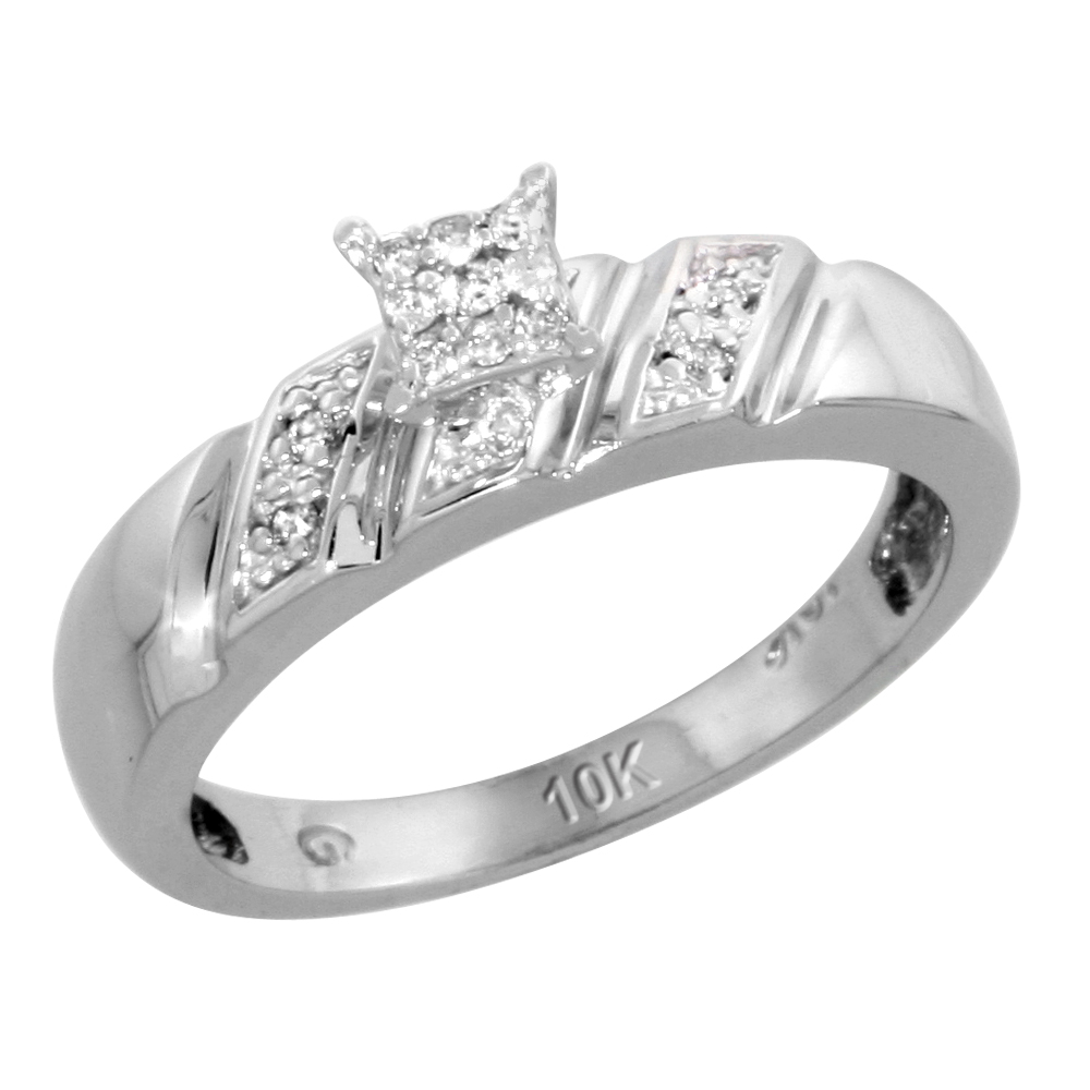 10k White Gold Diamond Engagement Ring 0.07 cttw Brilliant Cut, 3/16 inch 5mm wide