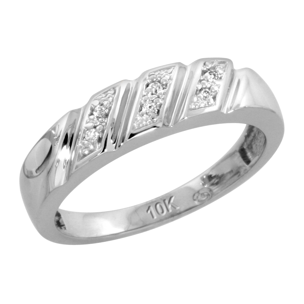 10k White Gold Ladies Diamond Wedding Band Ring 0.03 cttw Brilliant Cut, 3/16 inch 5mm wide