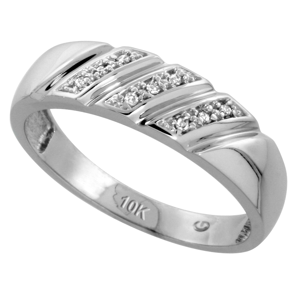 Sterling Silver Men's Diamond Band, w/ 0.05 Carat Brilliant Cut Diamonds, 1/4 in. (6mm) wide