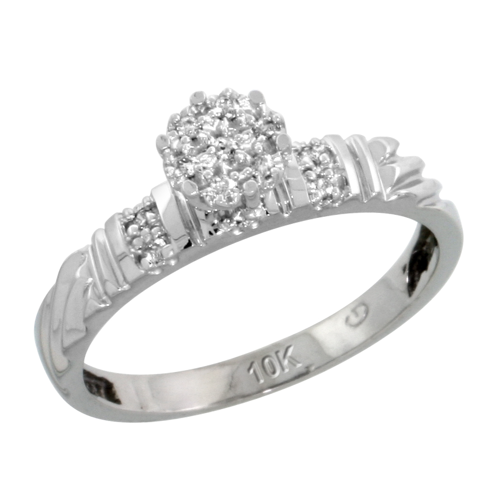 10k White Gold Diamond Engagement Ring 0.06 cttw Brilliant Cut, 1/8in. 3.5mm wide
