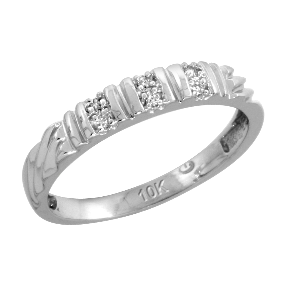 10k White Gold Ladies Diamond Wedding Band Ring 0.03 cttw Brilliant Cut, 1/8 inch 3.5mm wide