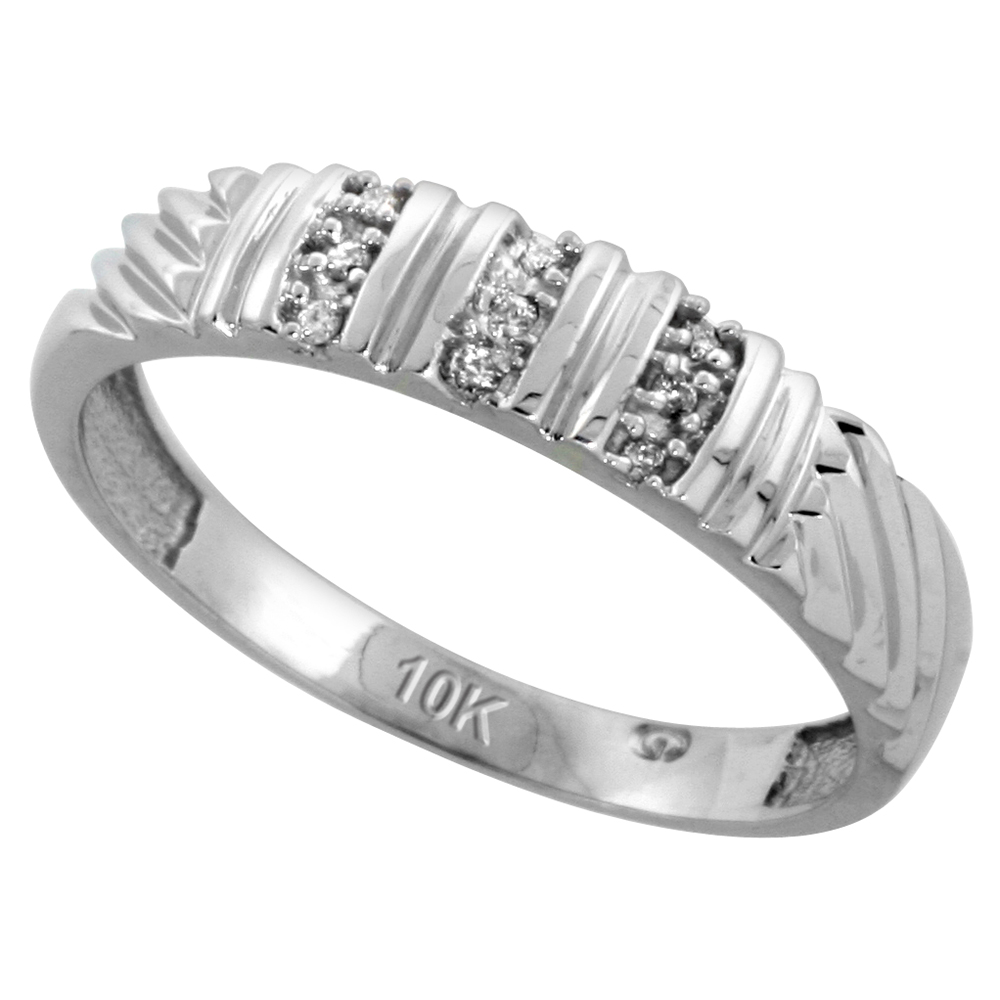 Sterling Silver Men's Diamond Band, w/ 0.05 Carat Brilliant Cut Diamonds, 3/16 in. (5mm) wide
