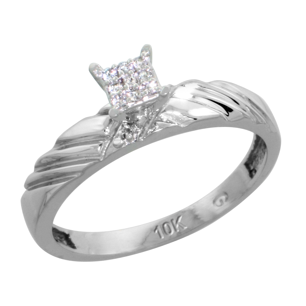 10k White Gold Diamond Engagement Ring 0.06 cttw Brilliant Cut, 1/8in. 3.5mm wide