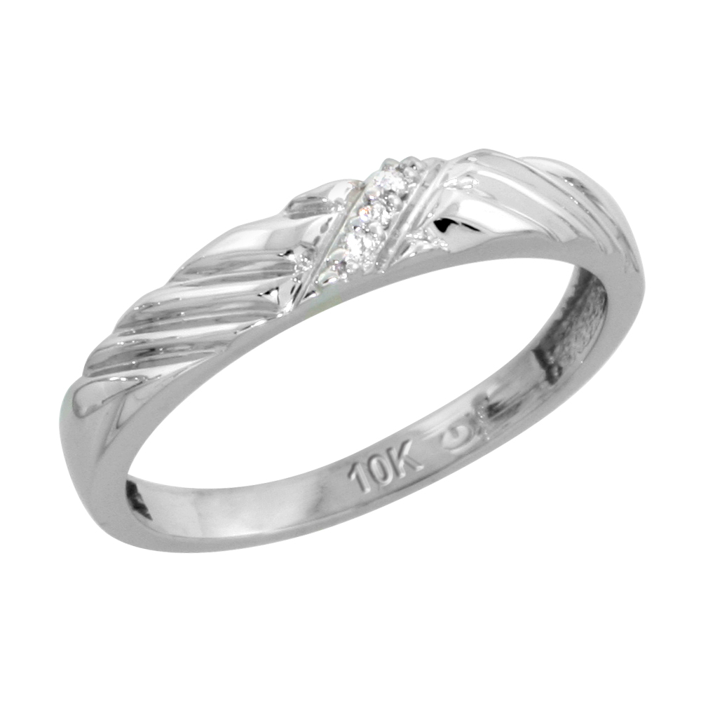 10k White Gold Ladies Diamond Wedding Band Ring 0.02 cttw Brilliant Cut, 1/8 inch 3.5mm wide