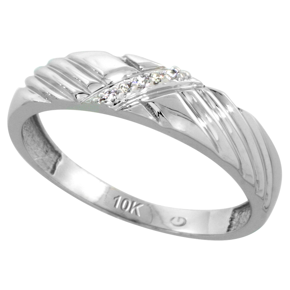 Sterling Silver Men's Diamond Band, w/ 0.03 Carat Brilliant Cut Diamonds, 3/16 in. (5mm) wide