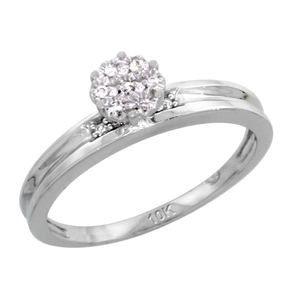 10k White Gold Diamond Engagement Ring 0.06 cttw Brilliant Cut, 1/8in. 3.5mm wide