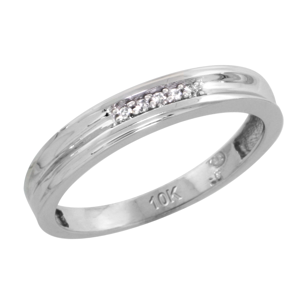 10k White Gold Ladies Diamond Wedding Band Ring 0.03 cttw Brilliant Cut, 1/8 inch 3.5mm wide
