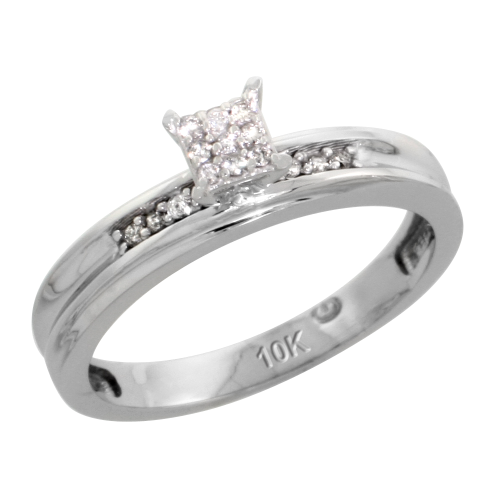 10k White Gold Diamond Engagement Ring 0.06 cttw Brilliant Cut, 1/8in. 3.5mm wide