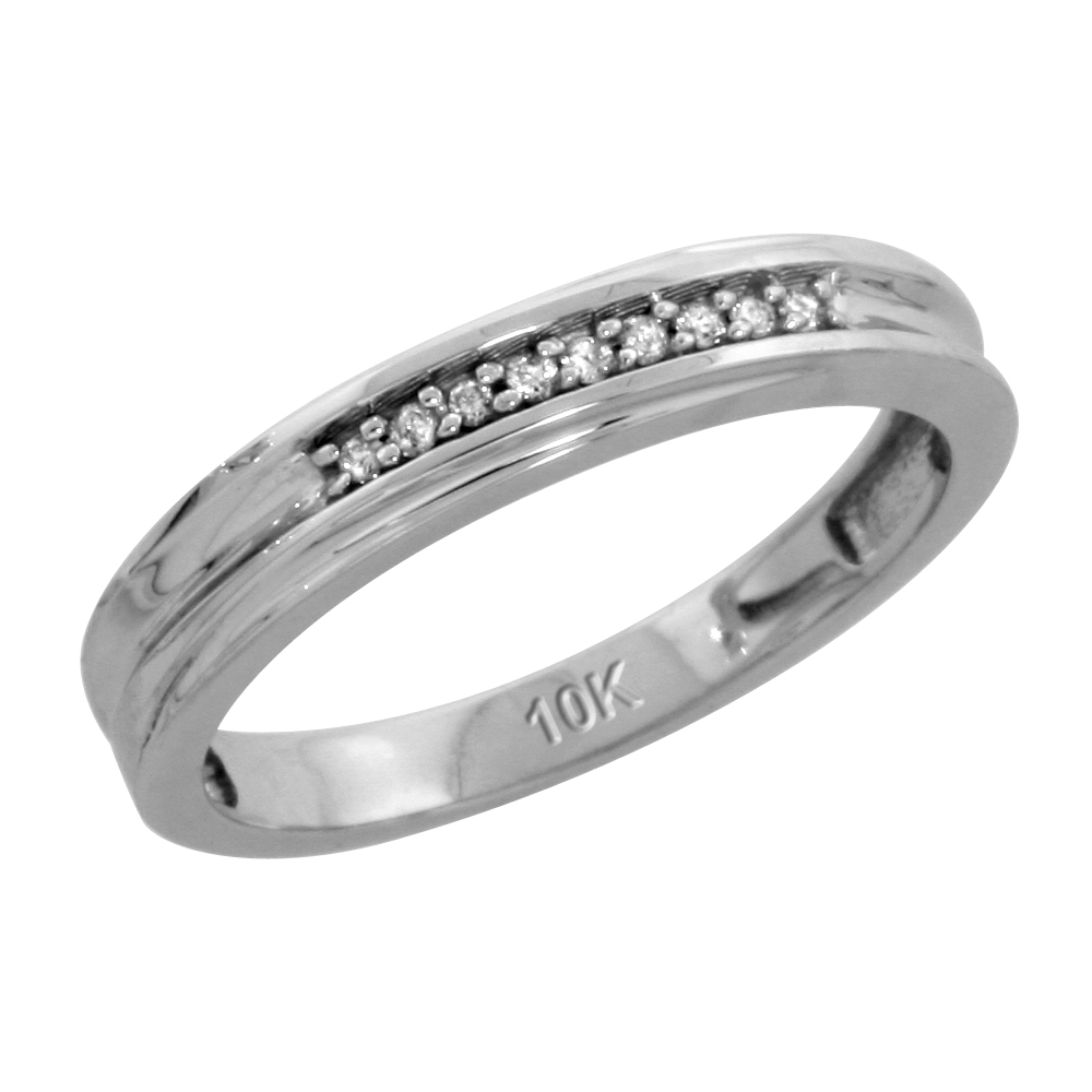 10k White Gold Ladies Diamond Wedding Band Ring 0.03 cttw Brilliant Cut, 1/8 inch 3.5mm wide