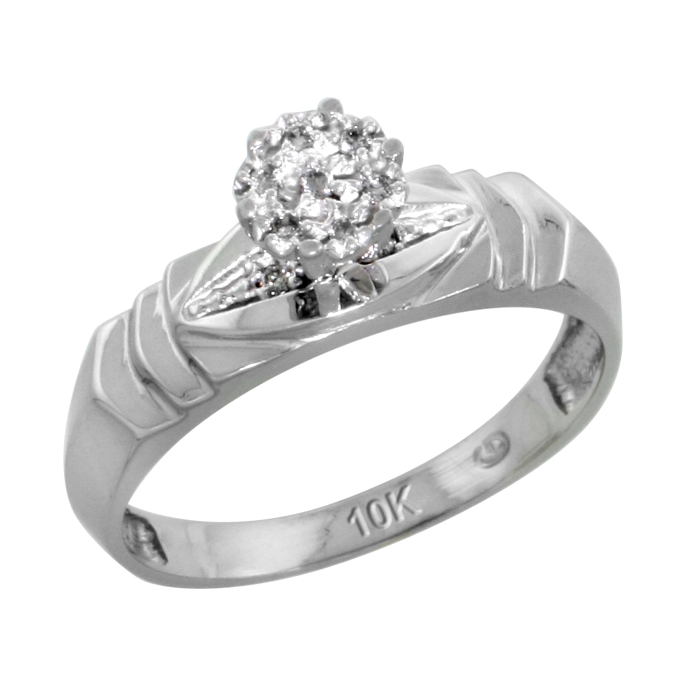 10k White Gold Diamond Engagement Ring 0.04 cttw Brilliant Cut, 3/16 inch 5mm wide