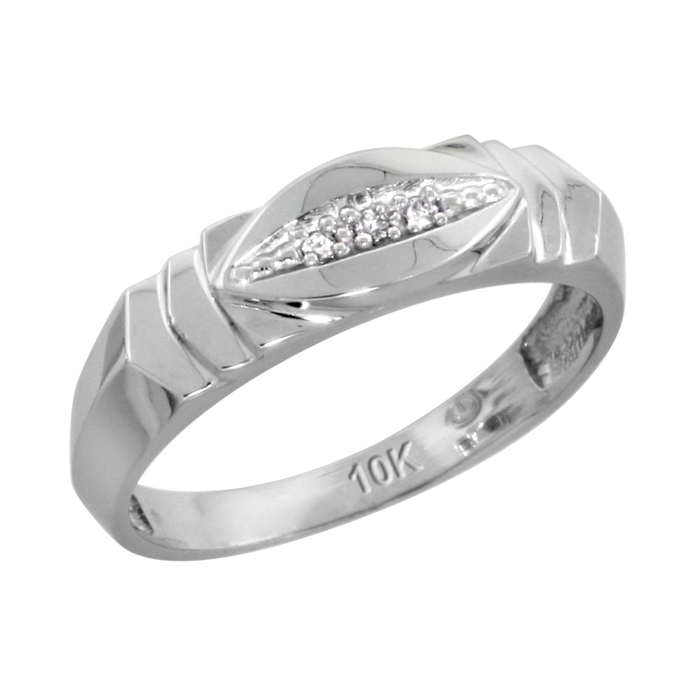10k White Gold Ladies Diamond Wedding Band Ring 0.02 cttw Brilliant Cut, 3/16 inch 5mm wide