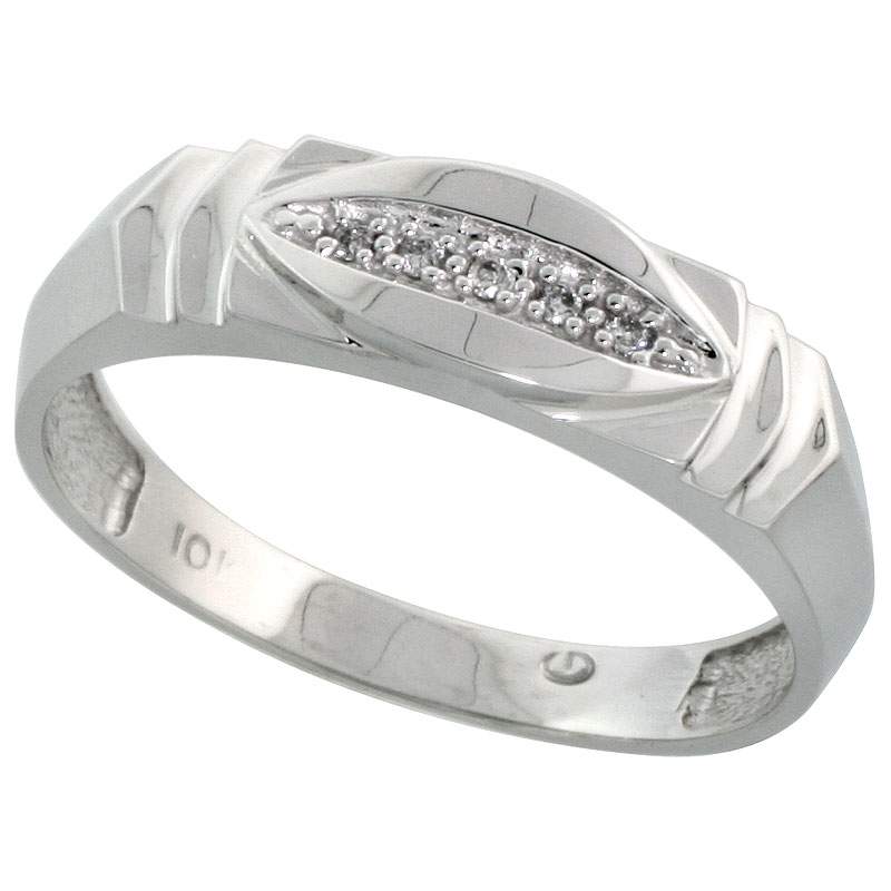 Sterling Silver Men's Diamond Band, w/ 0.03 Carat Brilliant Cut Diamonds, 1/4 in. (6mm) wide