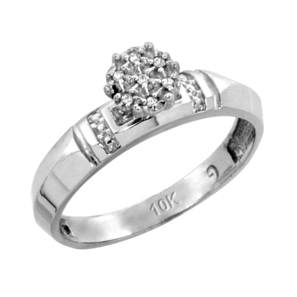 10k White Gold Diamond Engagement Ring 0.05 cttw Brilliant Cut, 5/32 inch 4mm wide
