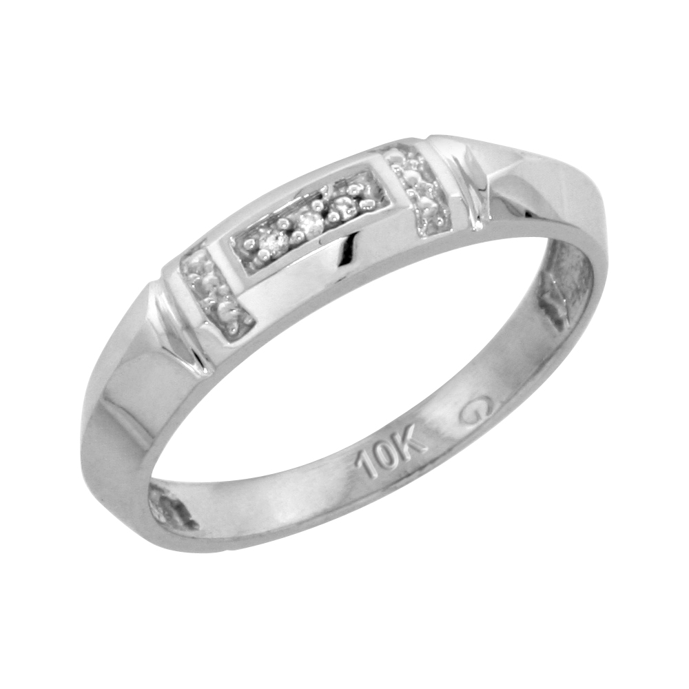 10k White Gold Ladies Diamond Wedding Band Ring 0.02 cttw Brilliant Cut, 5/32 inch 4mm wide