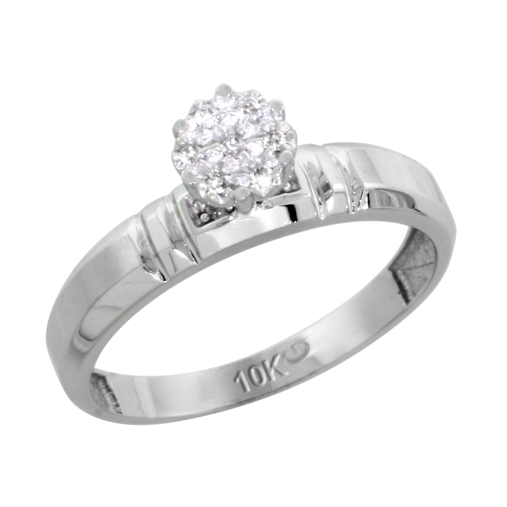 10k White Gold Diamond Engagement Ring 0.05 cttw Brilliant Cut, 5/32 inch 4mm wide