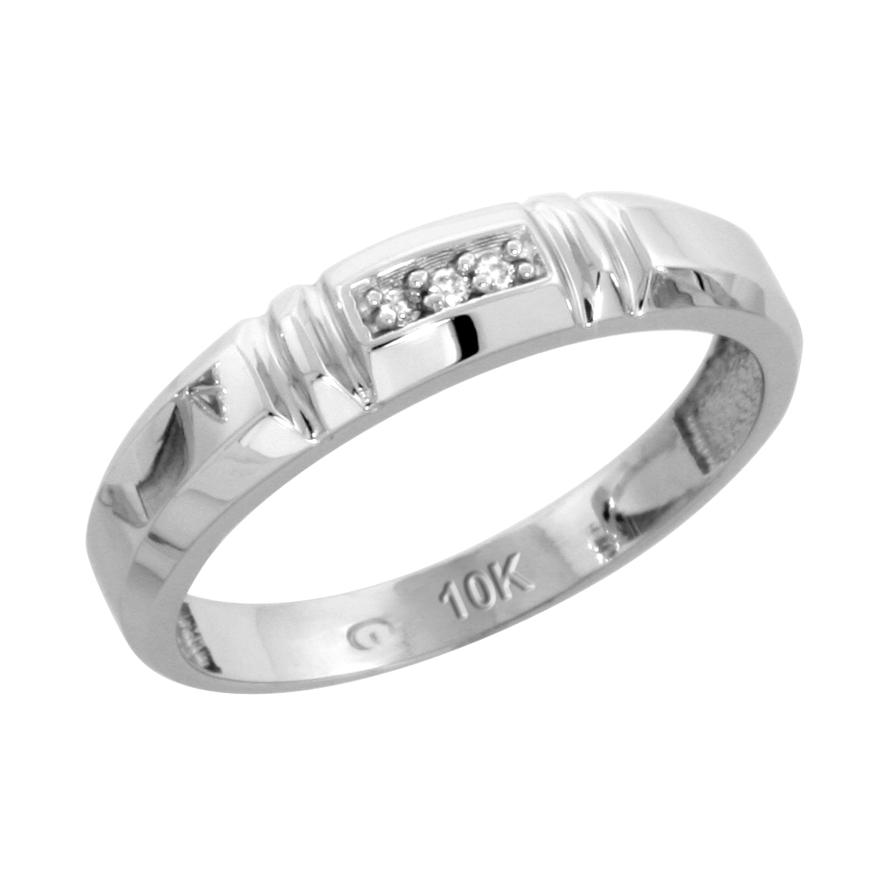10k White Gold Ladies Diamond Wedding Band Ring 0.02 cttw Brilliant Cut, 5/32 inch 4mm wide