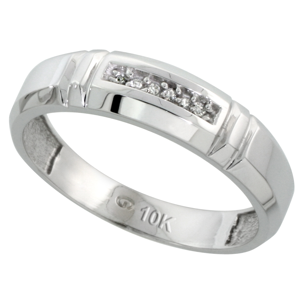 10k White Gold Mens Diamond Wedding Band Ring 0.03 cttw Brilliant Cut, 7/32 inch 5.5mm wide