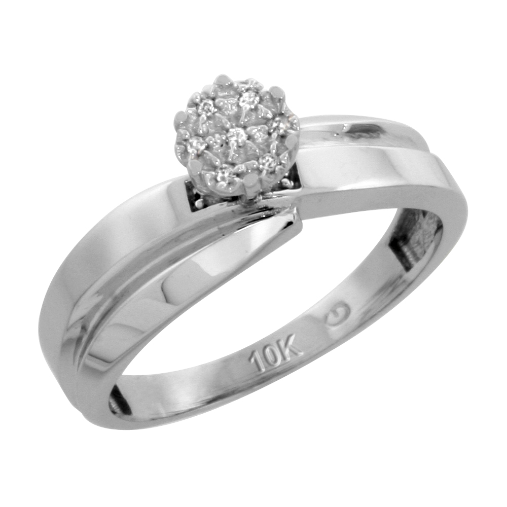 10k White Gold Diamond Engagement Ring 0.05 cttw Brilliant Cut, 1/4 inch 6mm wide