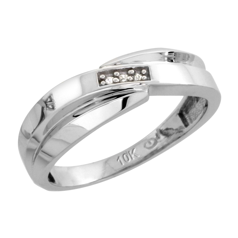 10k White Gold Ladies Diamond Wedding Band Ring 0.02 cttw Brilliant Cut, 1/4 inch 6mm wide