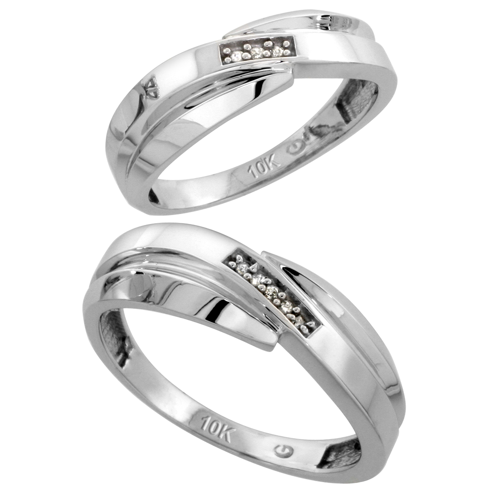 10k White Gold Diamond Wedding Rings Set for him 7 mm and her 6 mm 2-Piece 0.05 cttw Brilliant Cut, ladies sizes 5 � 10, mens sizes 8 - 14