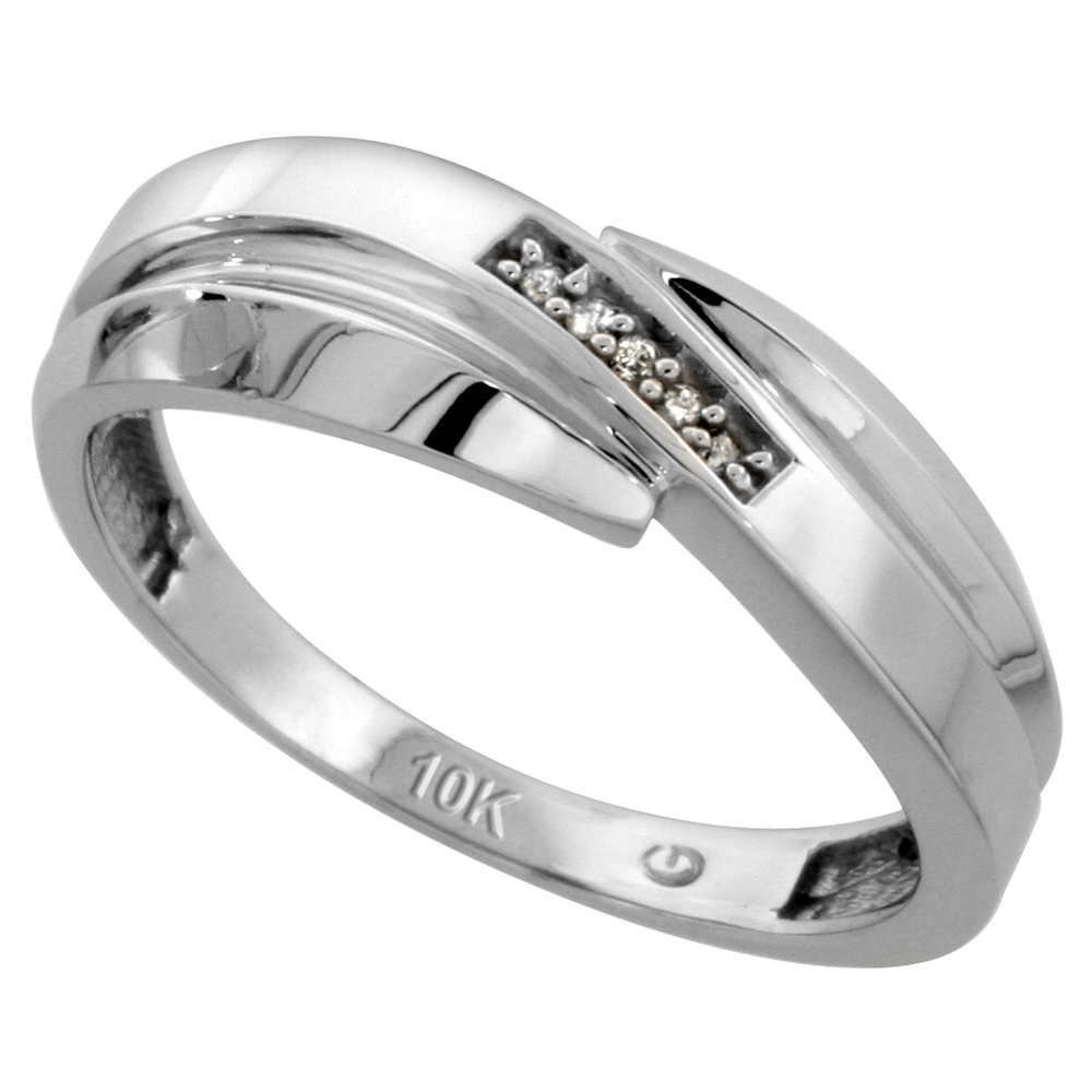 Sterling Silver Men's Diamond Band, w/ 0.03 Carat Brilliant Cut Diamonds, 9/32 in. (7mm) wide