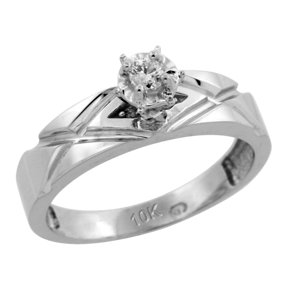 10k White Gold Diamond Engagement Ring, 3/16 inch wide