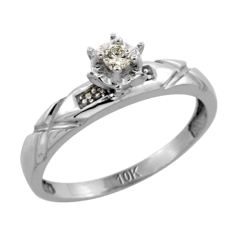 10k White Gold Diamond Engagement Ring, 1/8 inch wide