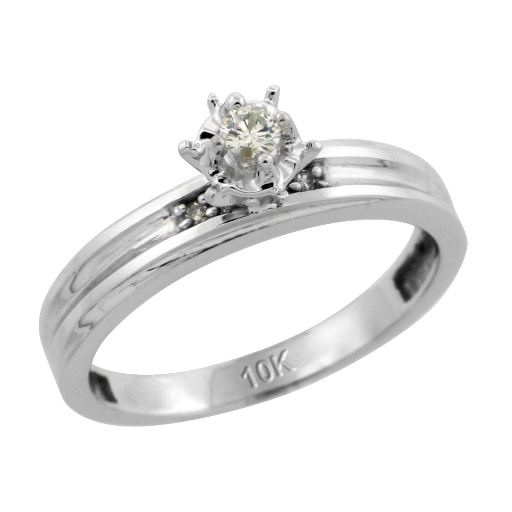 10k White Gold Diamond Engagement Ring, 1/8 inch wide