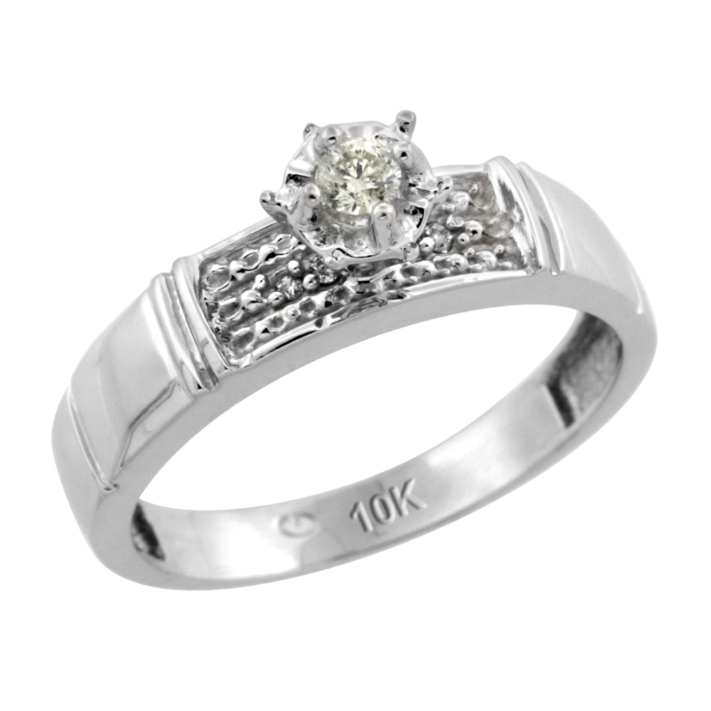 10k White Gold Diamond Engagement Ring, 3/16 inch wide