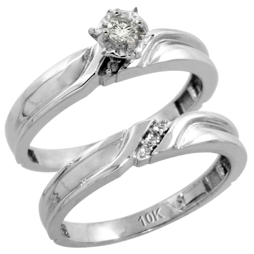 10k White Gold Ladies� 2-Piece Diamond Engagement Wedding Ring Set, 1/8 inch wide